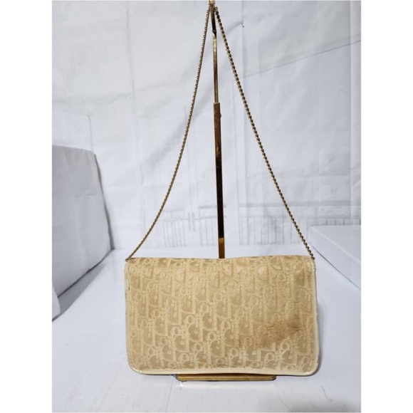 Authentic Christian Dior Vintage Trotter Canvas Chain Shoulder Bag Beige/Cream - Picture 3 of 14
